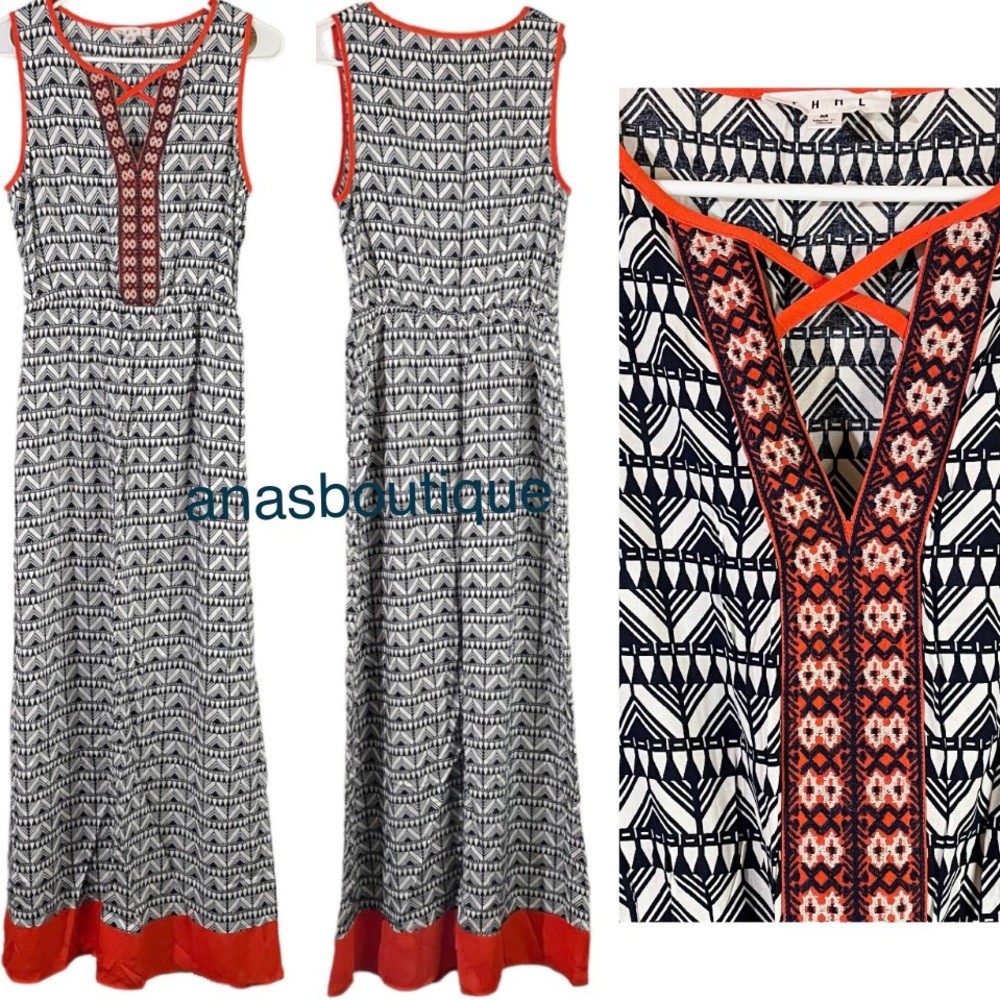 Anthropologie thml maxi embroidered geometric print sleeveless dress size Medium